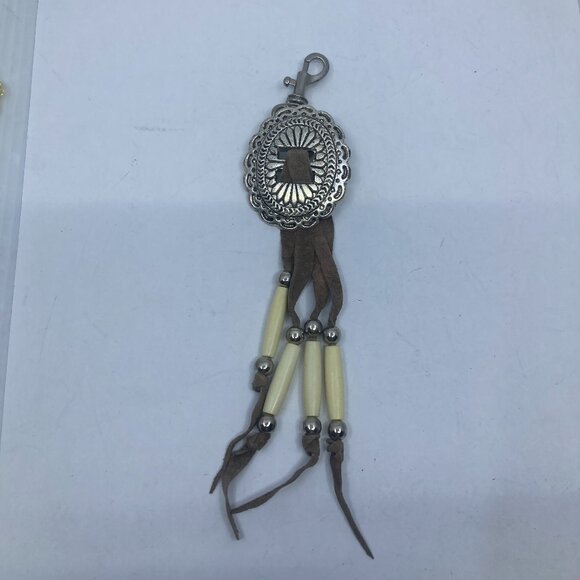 Vtg western cowboy suede concho bone keyring - Picture 1 of 2